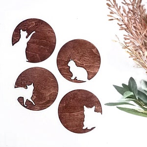 Cat coasters, Cat lover gift, Cat themed gifts, Laser Cut Wood Coasters, Set of 4