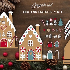 Interchangeable Design Your Own Gingerbread House, Cute Kid Christmas Activity, Holiday Craft Kit, DIY Tree, Christmas diy kit, Home decor
