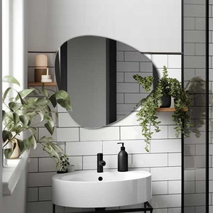 Asymmetrical LED Mirror - Modern Irregular Wall Decor for Living Room, Bathroom, Bedroom, Entryway - Customizable Light Options Wall Mirror