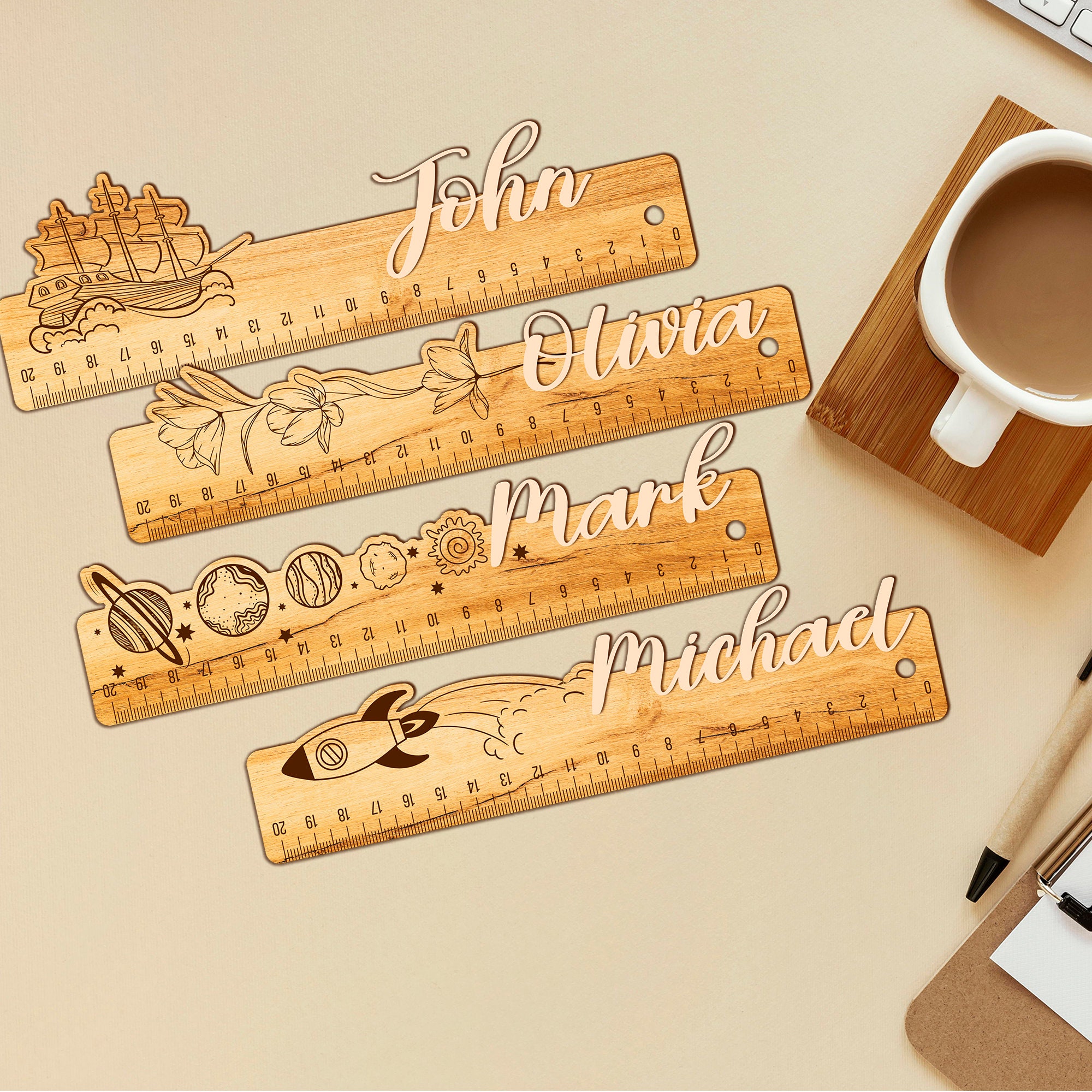 Regla De Madera Con Diseño Unicornio - 20cm (Regalo Escolar), image size:2000x2000