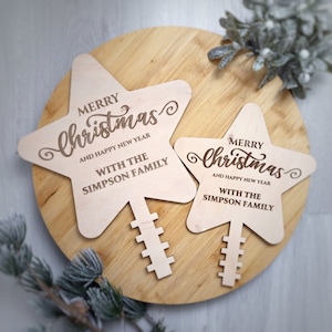 Personalisierte Christbaumspitze Stern, Weihnachtsdekoration, Scandi Weihnachten, graviert individuell, personalisierte wiederverwendbare Topper, Weihnachtsgeschenk