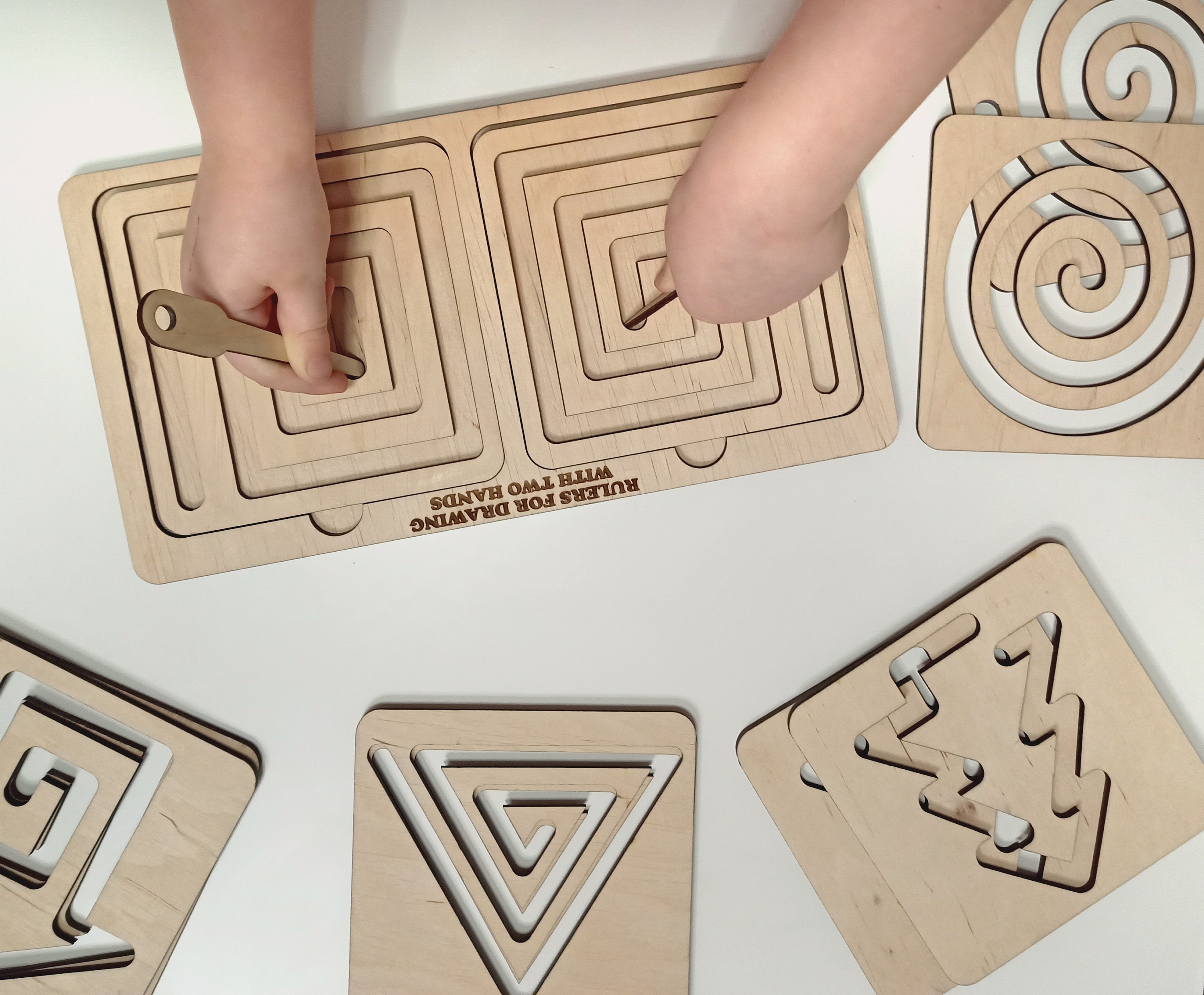 Rulers for Drawing With Two Hands, Wooden Montessori Educational Kids ...