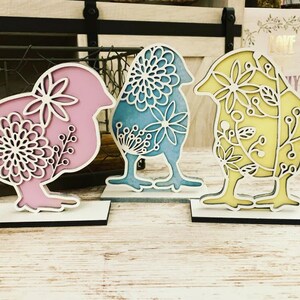 Floral Chicks on Stands, Easter Chick, Set of 3 on Stands, Easter decor, Easter gift, Easter decoration, Easter basket stuffers
