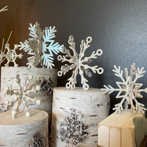 3D Snowflakes, Set of 5, Christmas ornaments, Farmhouse Ornaments,Rustic Christmas,Large Snowflakes for Christmas Holiday, Christmas in July