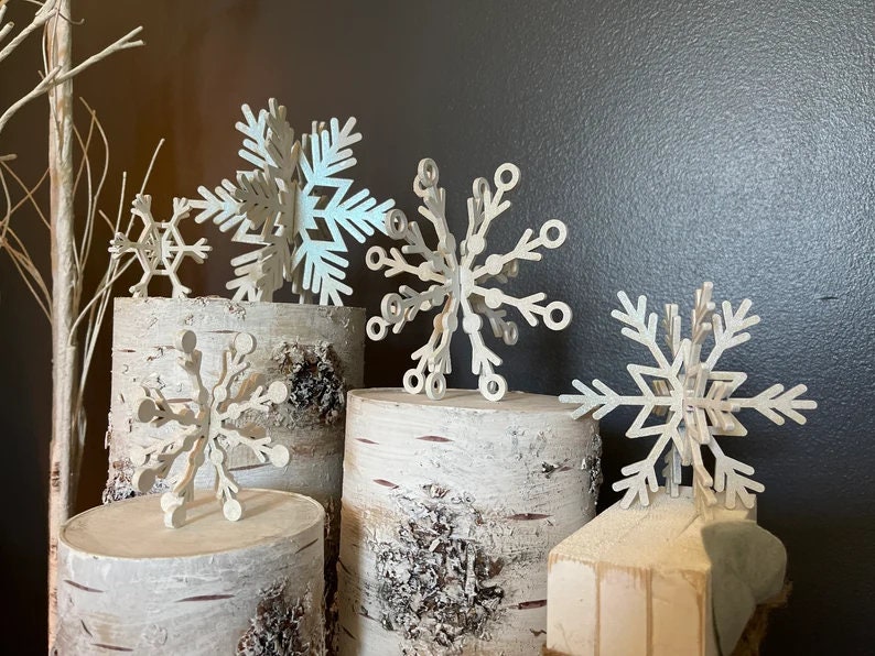 3D Snowflakes, Set of 5, Christmas Ornaments, Farmhouse Ornaments,rustic  Christmas,large Snowflakes for Christmas Holiday, Christmas in July 
