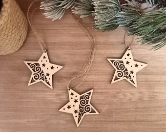 Décor d’arbre de Noël, Étoile de Noël en bois, Étoile en bois, Décoration de Noël