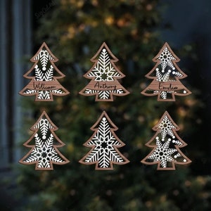 Christmas tree, tree snow, Christmas ornament, Glowforge ornaments, Family Name Christmas Ornament, Farmhouse Christmas, Minimalist, XS 2022