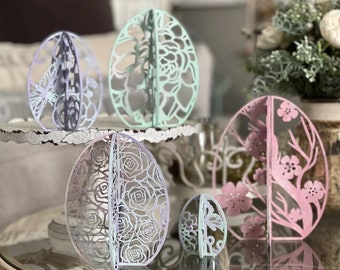 3D Easter eggs, Easter eggs decor, Easter home decor, Floral eggs, Easter table decor, Set of 5