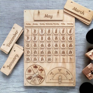 Montessori Wooden Calendar: Learning and Play Tool for Your Homeschool - Montessori toys - Toddler gift - Kids calendar - Classroom calendar