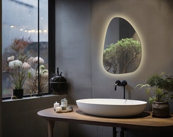 Miroir mural irrégulier pour salon, salle de bain, entrée, décoration de ferme et de chambre à coucher, miroir esthétique à lumière LED, design moderne asymétrique