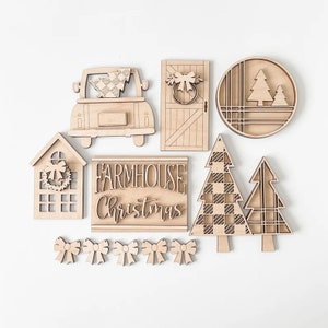 Farmhouse Christmas Tiered Tray Unfinished DIY Wood Kit, Blanks to Decorate for Tiered Tray Christmas Home Decor, Christmas Signs