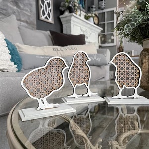 Ratán Caña Baby Chicken, Pollito de Pascua, Set de 3 en Stands, Decoración de Pascua, Regalo de Pascua, Decoración de Pascua, Rellenos de cestas de Pascua