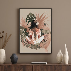 Woman yoga boho wall art, Yoga poster, Meditation yoga printable artwork, Modern yoga print, Namaste, Gift for women