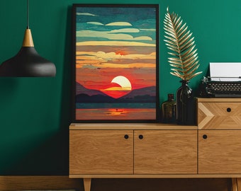 Pôr do sol colorido, nascer do sol, natureza, impressões de parede, decoração de casa, arte de parede laranja, pôster do pôr do sol para impressão, decoração de arte moderna, pôster boho
