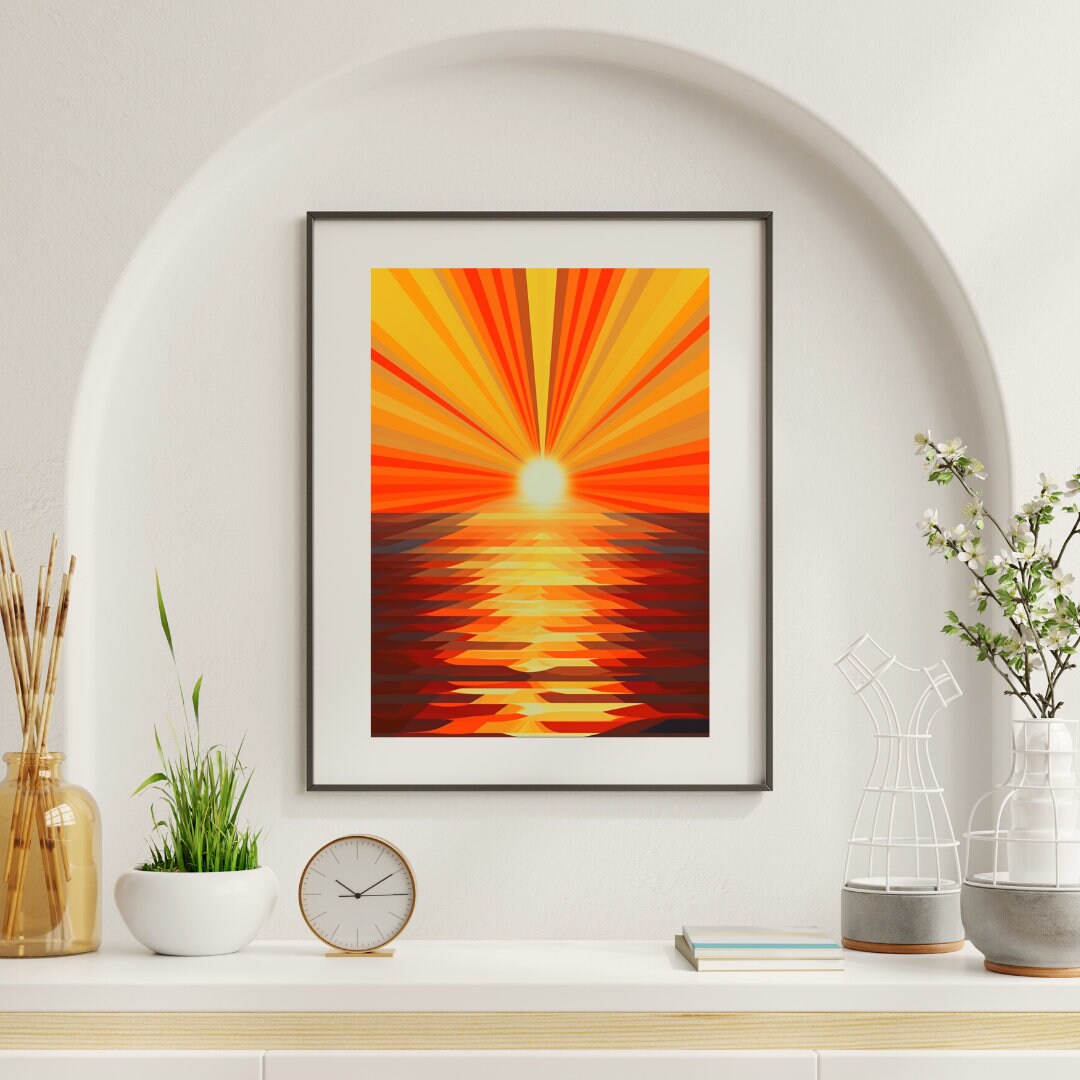 Sun Rays Abstract Wall Art, Ocean Print, Sun Warmth Poster, Sunset ...
