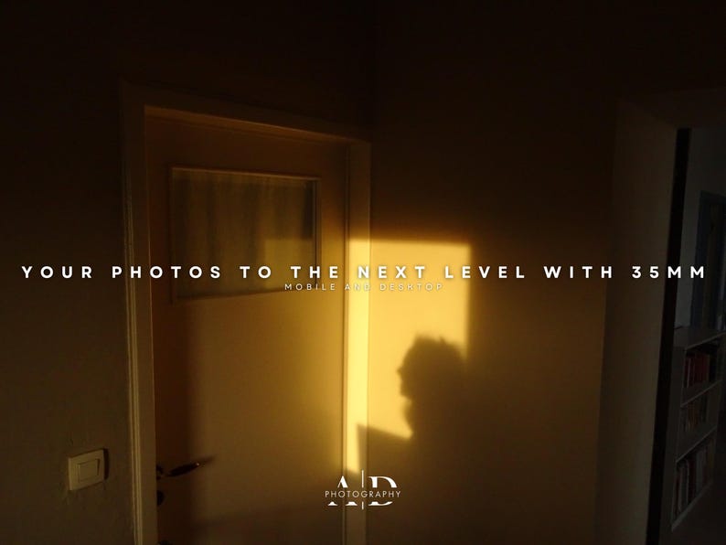 May include: A photo of a doorway with sunlight streaming through it, casting a shadow on the wall. The text "YOUR PHOTOS TO THE NEXT LEVEL WITH 35MM MOBILE AND DSLR" is visible at the top of the image. The text "AD PHOTOGRAPHY" is visible at the bottom of the image.
