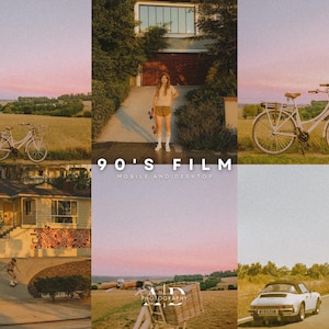 May include: A collage of images with a 90's film aesthetic. The images include a person riding a skateboard, a bicycle, a car, and a house. The text "90's FILM" is displayed in the center of the collage.