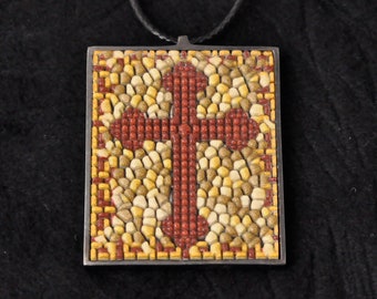 Elegant Handmade Cross Necklace for Him. Mosaic Minimalist Pendant Mothers Day Gift