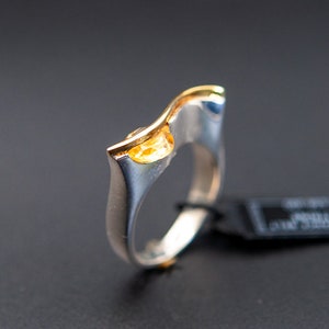 Nano Citrine Ring, Silver & wave style Gold Plated ring, 925 Sterling Silver Ring, Handmade Minimalist Ring, November Birthstone Jewelry