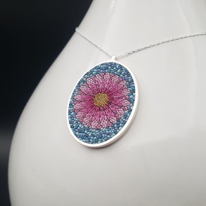 Pink daisy 925 sterling silver mosaic necklace
