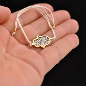 Hand of fatima mosaic bracelet. Micro Mosaic Silver Gold Plated Hamsa Hand Bracelet, Straing model