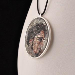 Alexander the Great Silver Micro Mosaic String Ellipse Necklace