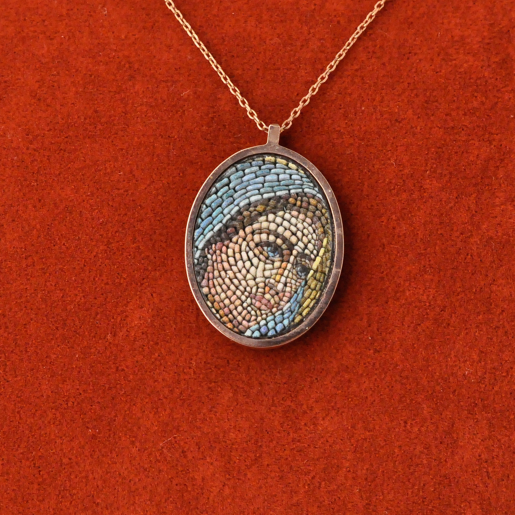 Virgin Mary Chain Necklace, Micro Mosaic Small Silver Necklace. Gift ...