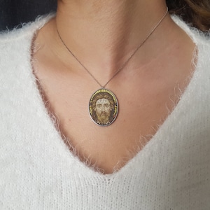 Christus Jesus Silber Halskette, Messing Kette, Christian 925 Sterling Silber Anhänger, handgemachter Mosaik Jesus Schmuck