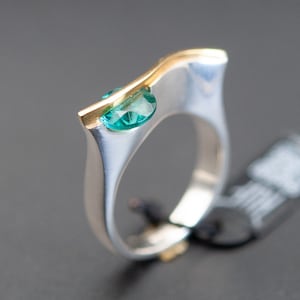 Nano Green Tourmaline Ring, Handmade minimalist Green Ring, October Birthstone Ring, 925 sterling silver Green Gemstone Engagement Ring