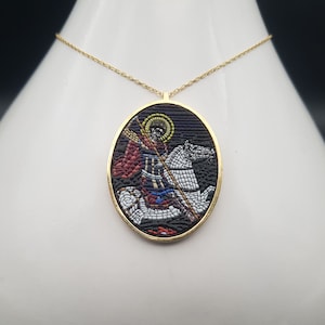 Collar de plata de San Jorge, colgante de San Jorge en plata de ley 925, collar de regalo de mosaico cristiano