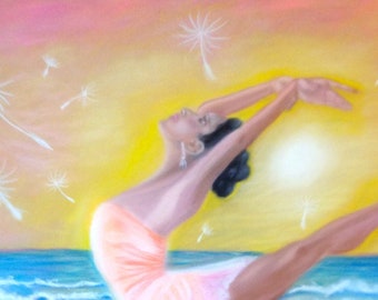A4 or A3 Art Print -  Balance and Beauty (dancer in arabesque on shore), energised art, transformational art