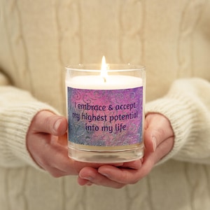 Light encoded intention glass jar soy candle, created with light language sounds and symbols, manifestation, accessing highest reality