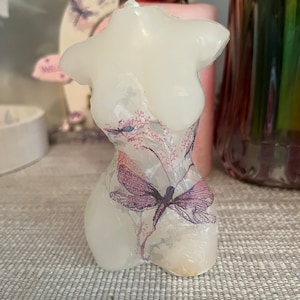 Naked lady figure candle dragonflies (front), unscented, back bare