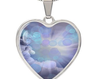 Angel Light Codes Intention Necklace, Clear Invasive Energies and Uplift Your Path, Angel Ambriel, heart shaped pendant, engraving option