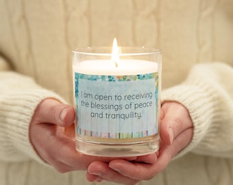Peaceful Intentions Affirmation Glass Jar Candle, &quot;I am open to receiving the blessing of peace and tranquility.”, pleasant natural aroma