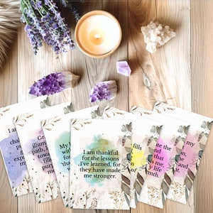 Carte di gratitudine, affermazioni, set di 30 carte, scegline una al giorno per il tema del giorno, fai una stesura come carte oracolo, usa con i clienti in cura