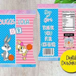 Looney Toons Gender Reveal, Digital Download, Chip Bag Digital, Gender Reveal, Boy or Girl, Lola Bugs Chip Bag