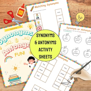 Synonyms and Antonyms Activity Sheets: Printable Worksheets (Digital Download)