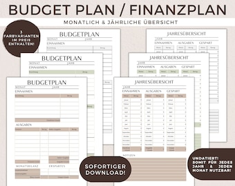 Planificador de presupuesto (alemán), Plan de presupuesto, Calendario, Planificador financiero, Libro del hogar (PDF), Carpeta de presupuesto (A6/A4), Plan de ahorro, Tres colores: Salvia, Malva/Gris