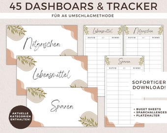 45 portadas de tableros de control + Planificador de seguimiento de presupuesto A6 (alemán) Ahorro de efectivo Descarga digital en PDF Planificador financiero alemán Hoja minimalista 2026