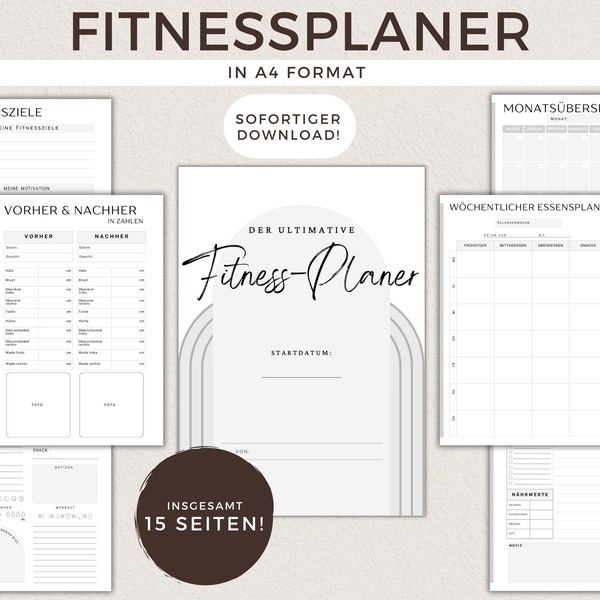 Fitnessplaner Deutsch Workoutplan Trainingstagebuch Logbuch für Fitness, Training, Ernährung & Abnehmen; Planer Motivation Vorsätze Minimal