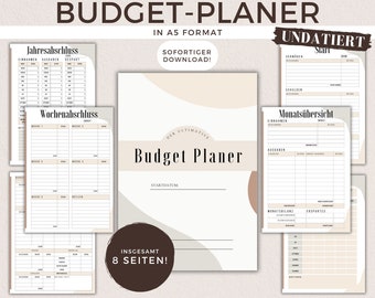 Planificador de presupuesto en alemán, sin fecha, planificador financiero, libro para el hogar, PDF, carpeta de presupuesto A5, plan de ahorro, finanzas, presupuesto, ahorro, objetivo para 2026.