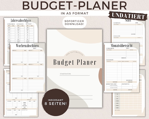 Budget Planer Deutsch Undatiert Budgetplan Finanzplaner Haushaltsbuch PDF Budgetbinder A5 Sparplan Finanzen Budgetieren Geldsparen 2026 Ziel