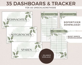 Planificador financiero de 35 paneles/portadas + seguimiento de presupuesto A6 (alemán, ahorro de efectivo, descarga digital en PDF)