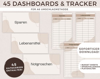 45 Dashboards Deckblätter + Budget Tracker Planer A6 Deutsch Cashstuffing Sparen Digitaler PDF Download Finanzplaner Deutsch Beige