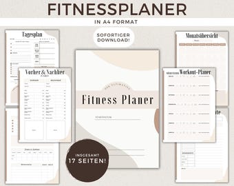 Planificador de fitness en alemán, plan de entrenamiento, diario de entrenamiento, registro de fitness, entrenamiento y nutrición, planificador de pérdida de peso, motivación, propósitos y objetivos para 2026.