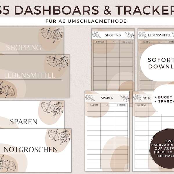 35 Dashboards/ Deckblätter + Budget Tracker Planer A6 Deutsch Cashstuffing Sparen Digitaler PDF Download Finanzplaner