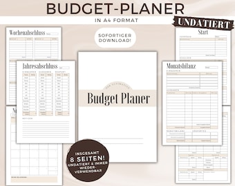 Planificador de presupuesto alemán, Planificador financiero, Libro del hogar (PDF), Carpeta de presupuesto (A4), Plan de ahorro, Finanzas, Planificador de presupuesto sin fecha, Objetivos de ahorro para 2026