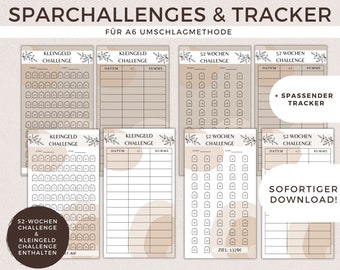 Planificador de ahorros y seguimiento de presupuesto A6. Reto de ahorro de 52 semanas. Ahorrar dinero suelto. Descarga digital en PDF. Planificador financiero 2025.