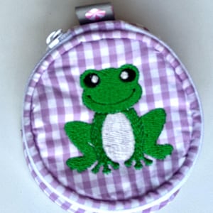 Cute frog gingham jewelry toiletry pouch gift for her embroidered